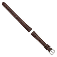 12mm Dark Brown Lizard Grain Leather with Silver-tone Buckle 6.75 inch Watch Band