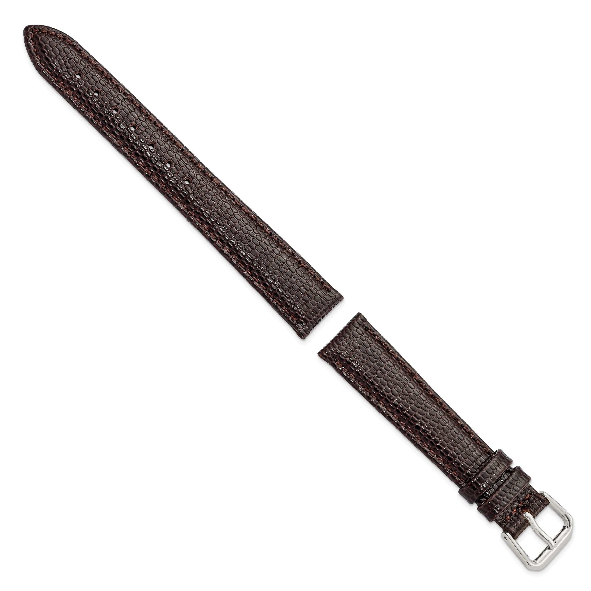 16mm Short Brown Lizard Grain Leather with Silver-tone Buckle 6.75 inch Watch Band