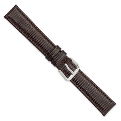 16mm Short Brown Lizard Grain Leather with Silver-tone Buckle 6.75 inch Watch Band