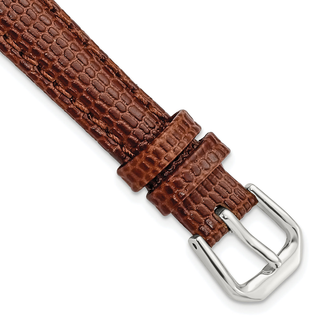 12mm Havana Lizard Grain Leather with Silver-tone Buckle 6.75 inch Watch Band
