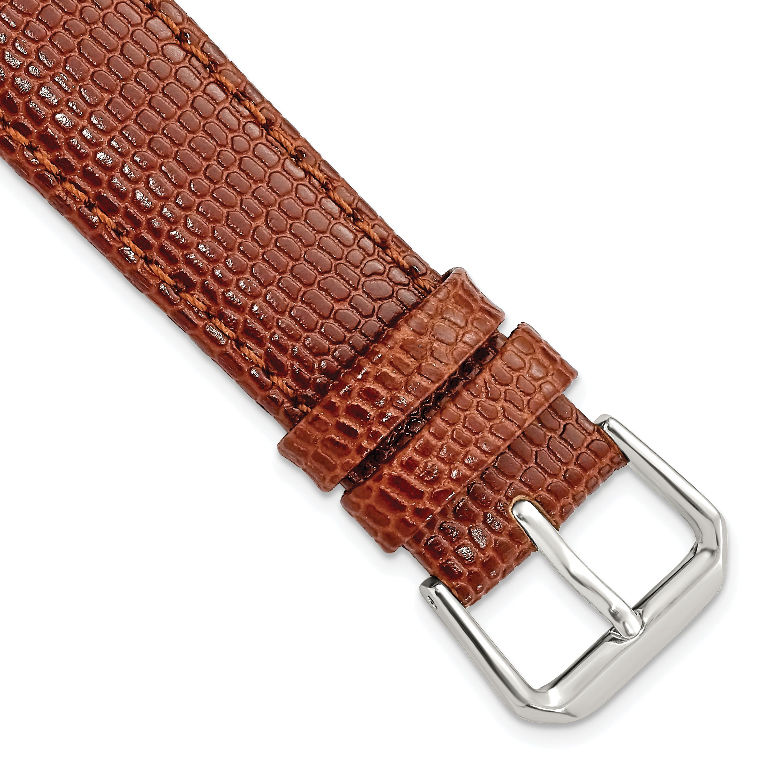 16mm Short Havana Lizard Grain Leather with Silver-tone Buckle 6.75 inch Watch Band