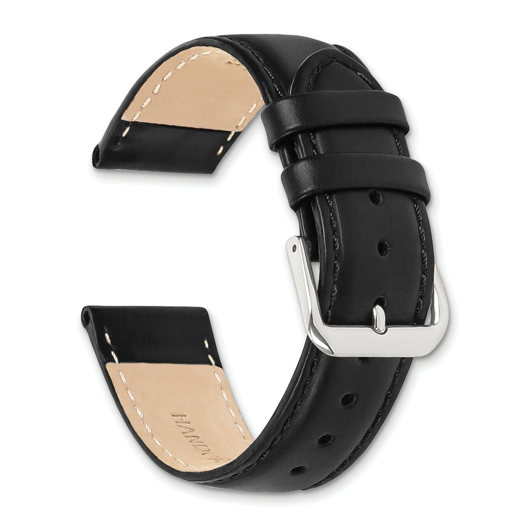 10mm Black Leather with Silver-tone Buckle 6.75 inch Watch Band