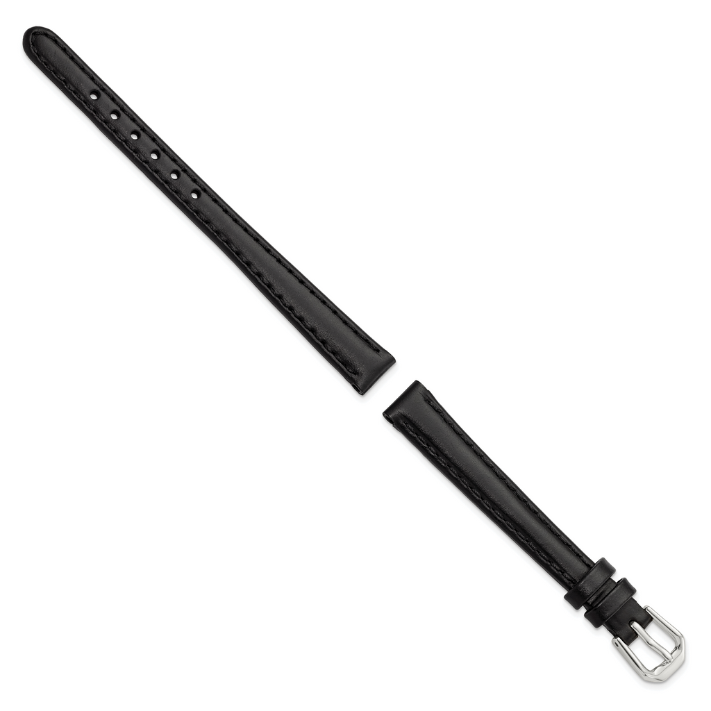10mm Black Leather with Silver-tone Buckle 6.75 inch Watch Band