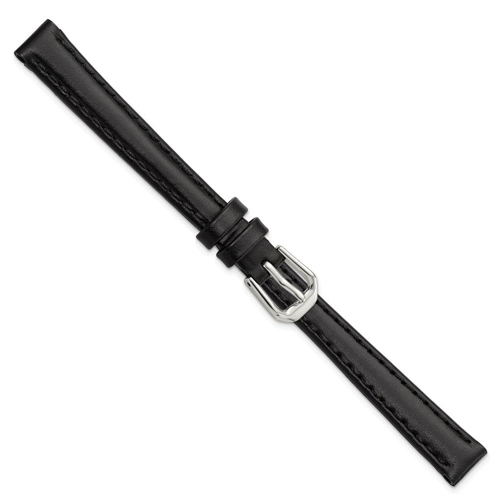 10mm Black Leather with Silver-tone Buckle 6.75 inch Watch Band