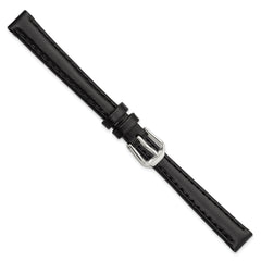 10mm Black Leather with Silver-tone Buckle 6.75 inch Watch Band