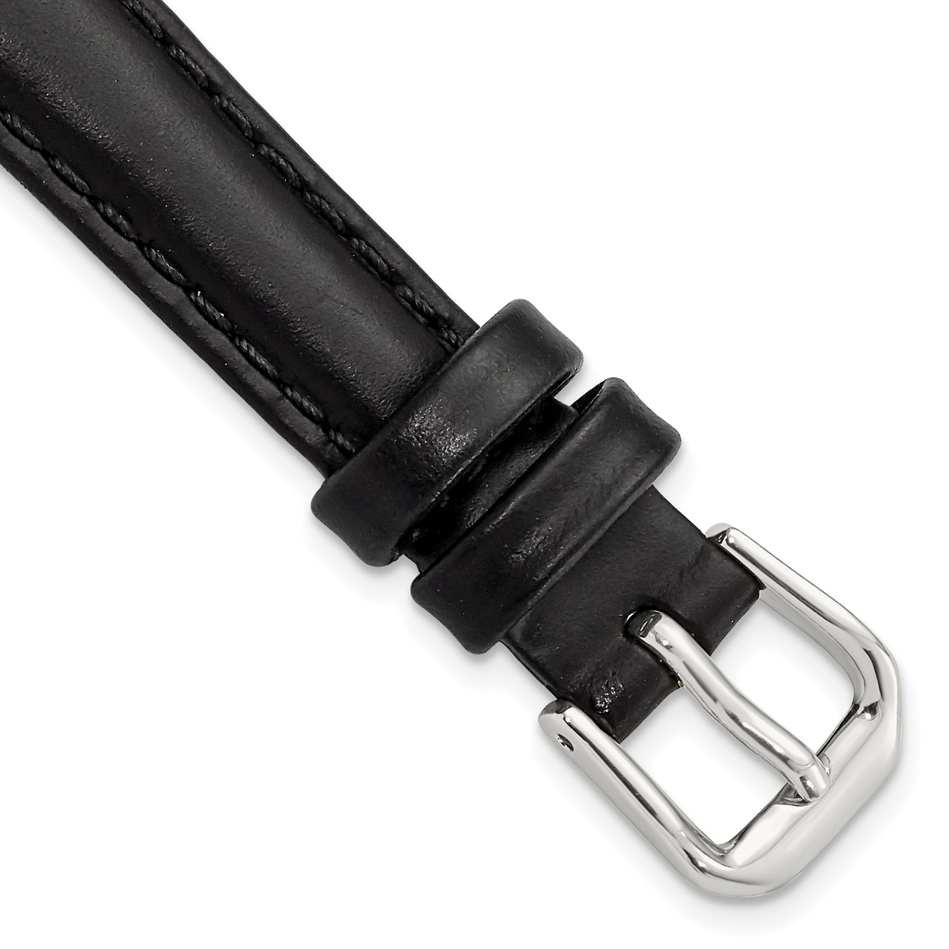 Black Leather Watch Band with Silver-Tone Buckle, 19mm