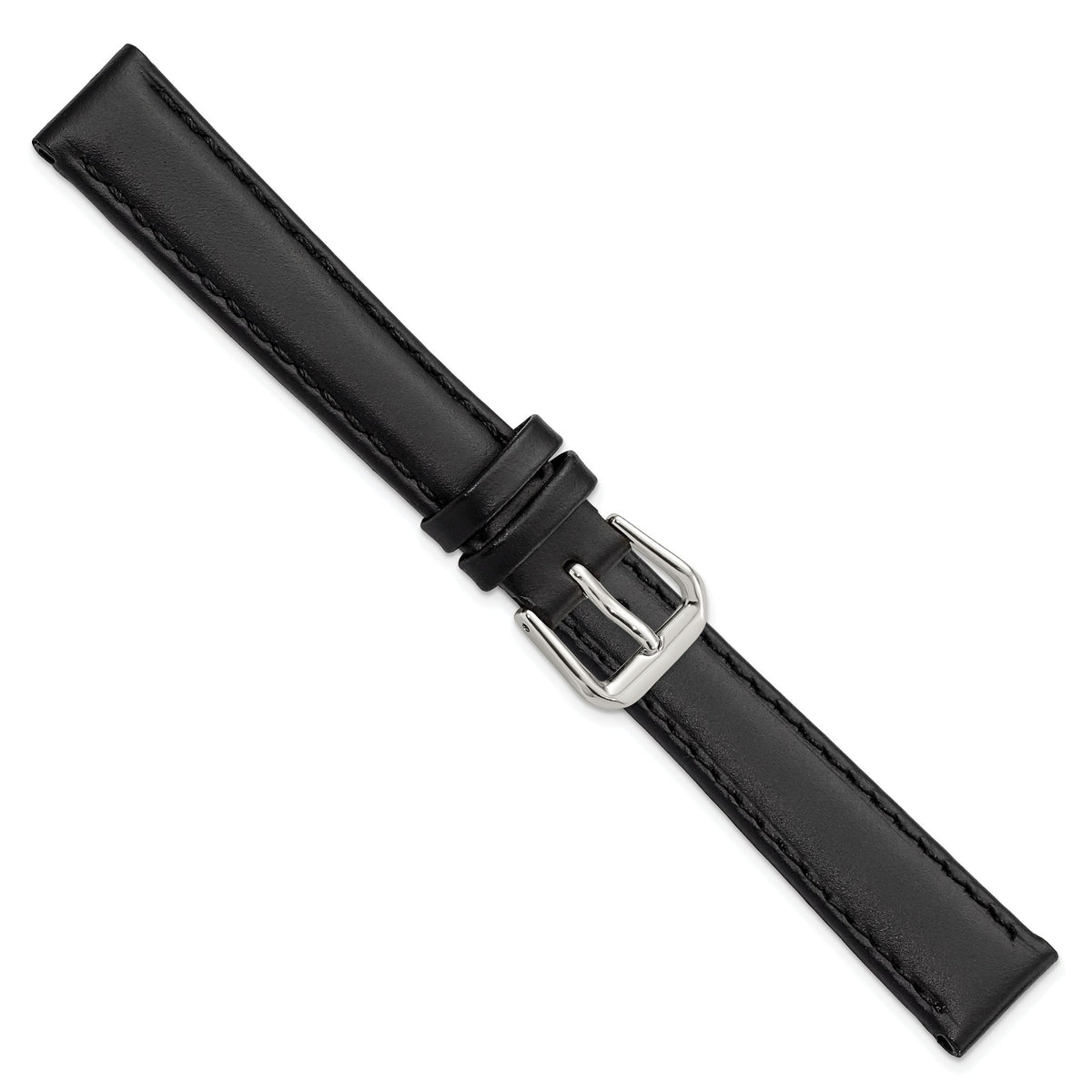 Black Leather Watch Band with Silver-Tone Buckle, 19mm - Sophia Jewelers