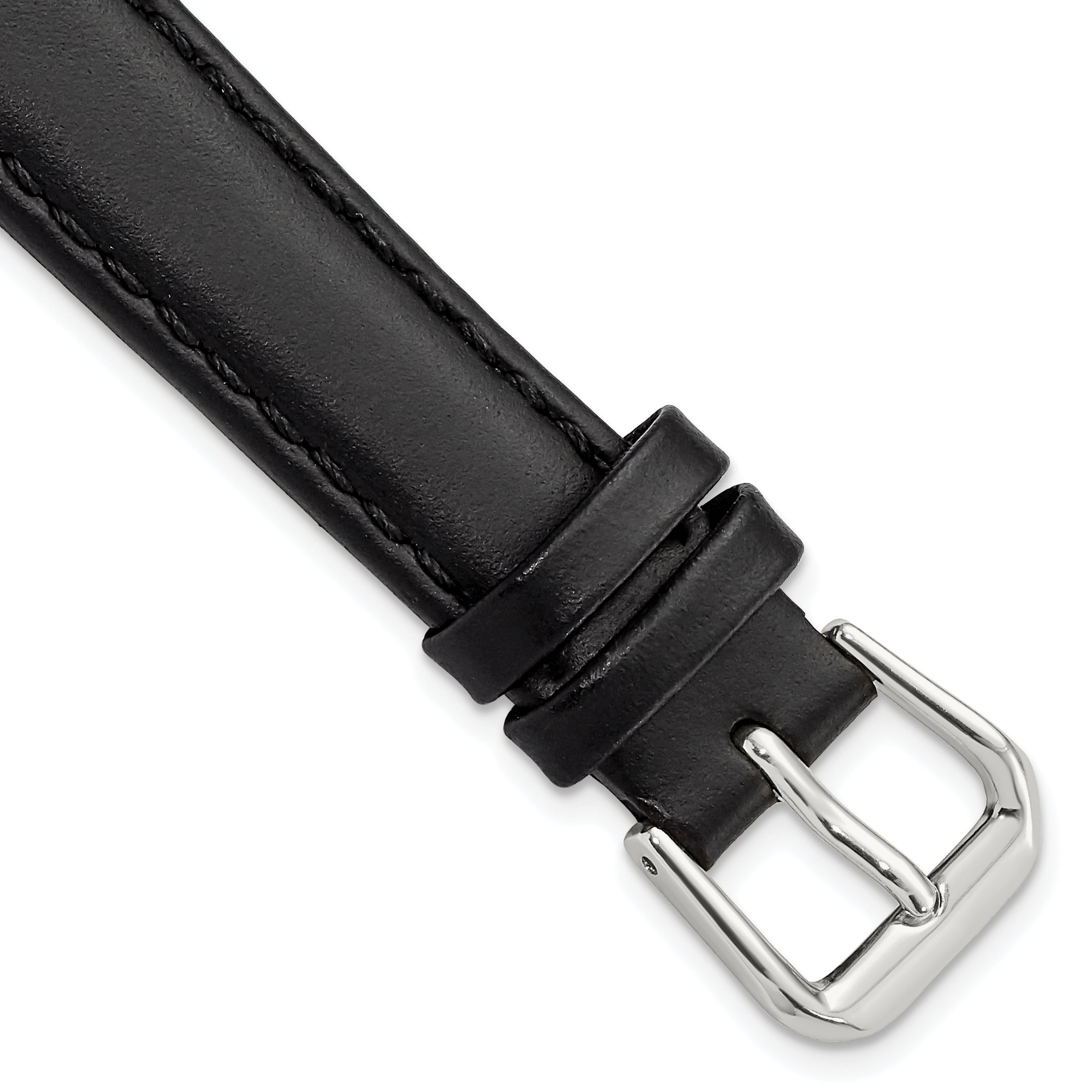 Black Leather Watch Band with Silver-Tone Buckle, 19mm