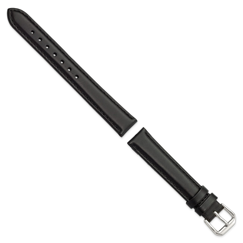 Black Leather Watch Band with Silver-Tone Buckle, 19mm - Sophia Jewelers