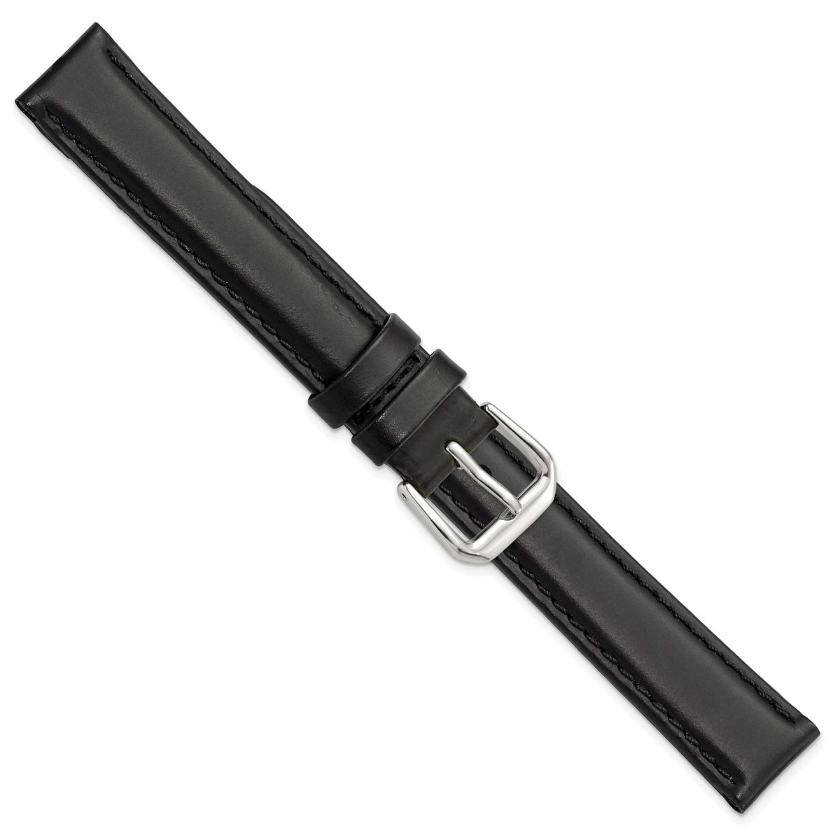 Black Leather Watch Band with Silver-Tone Buckle, 19mm - Sophia Jewelers
