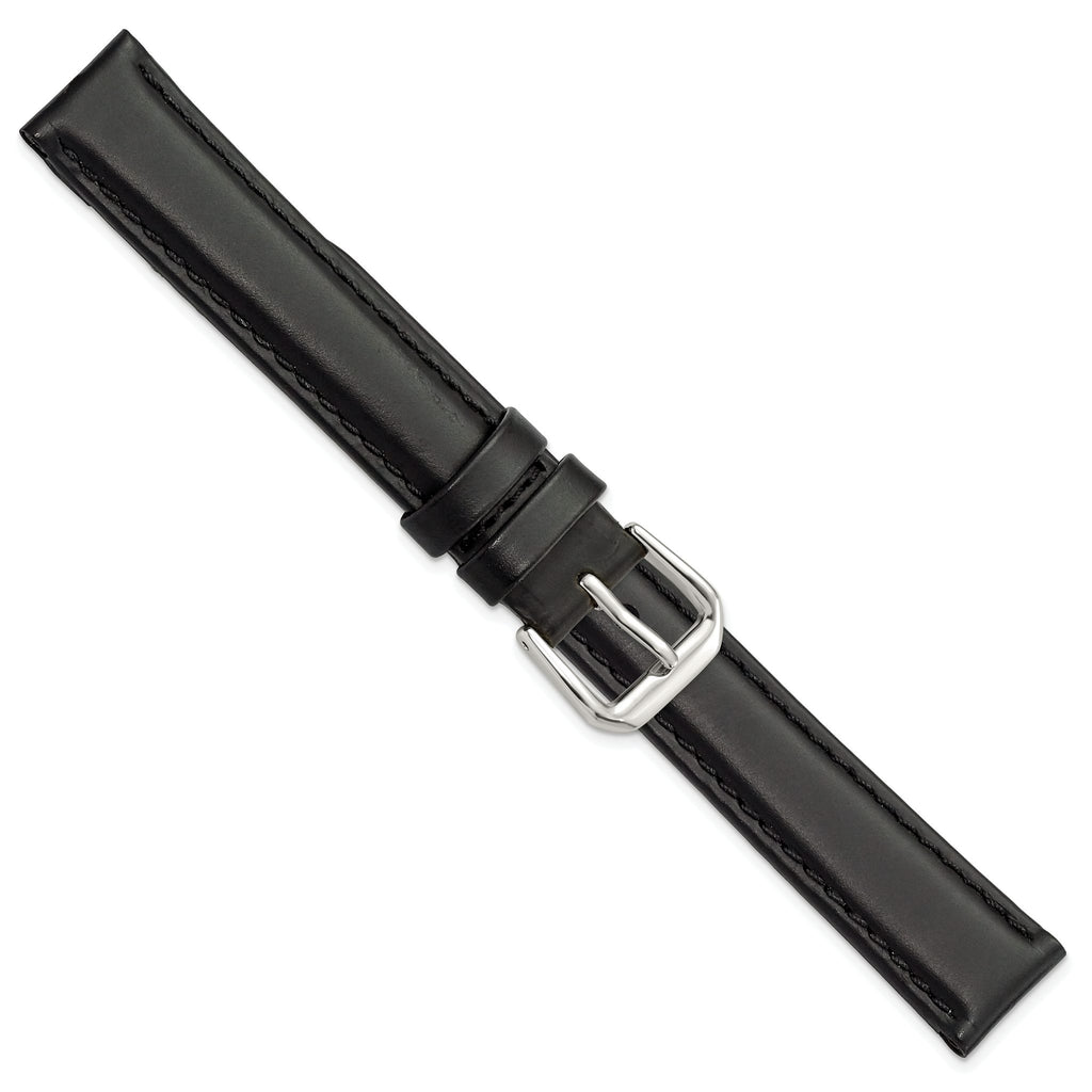 Black Leather Watch Band with Silver-Tone Buckle, 19mm - Sophia Jewelers
