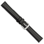 Black Leather Watch Band with Silver-Tone Buckle, 19mm - Sophia Jewelers