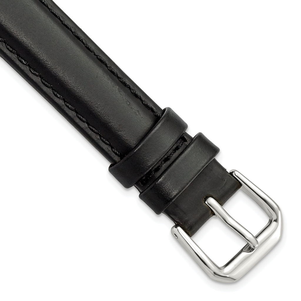 Black Leather Watch Band with Silver-Tone Buckle, 19mm