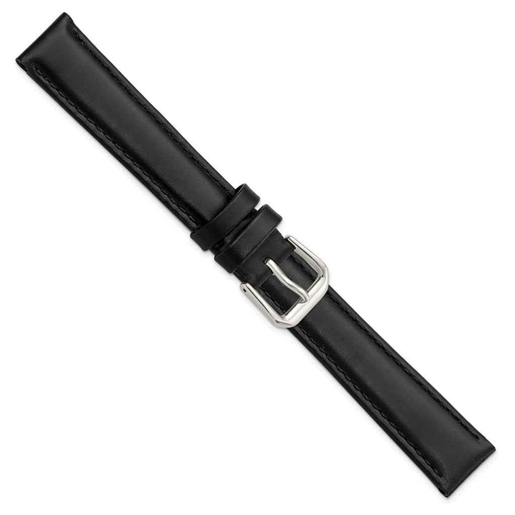 Black Leather Watch Band with Silver-Tone Buckle, 19mm - Sophia Jewelers