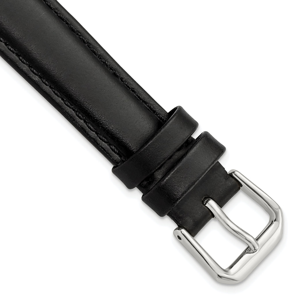 Black Leather Watch Band with Silver-Tone Buckle, 19mm