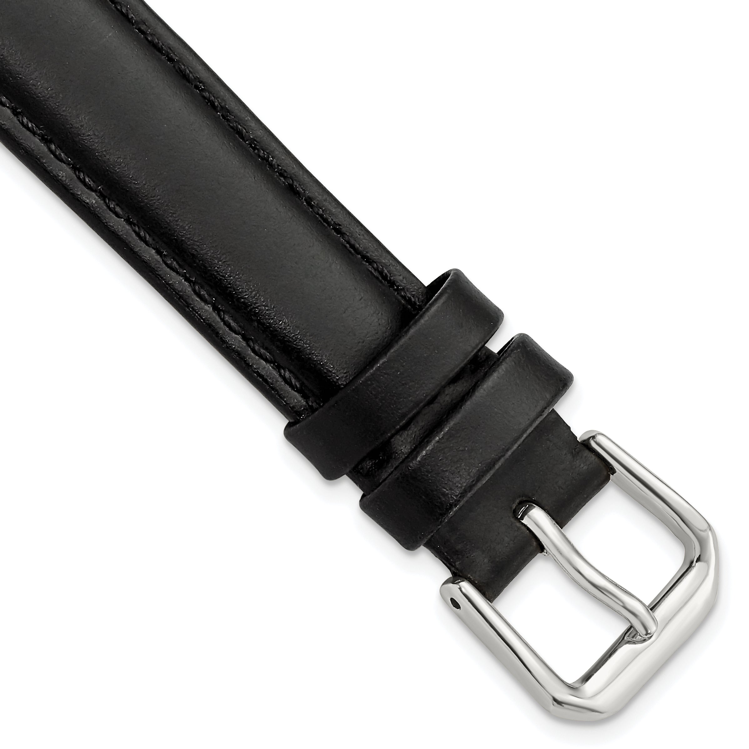 Black Leather Watch Band with Silver-Tone Buckle, 19mm