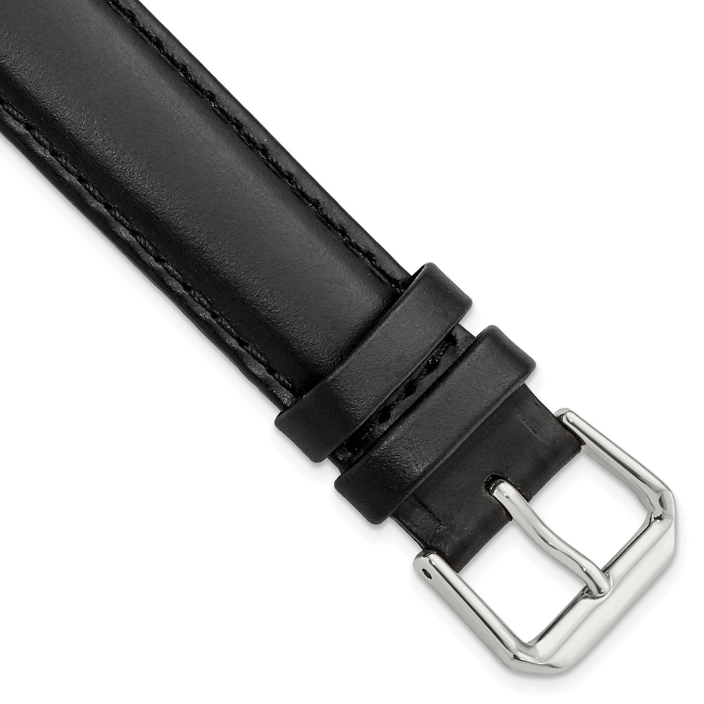 Black Leather Watch Band with Silver-Tone Buckle, 19mm
