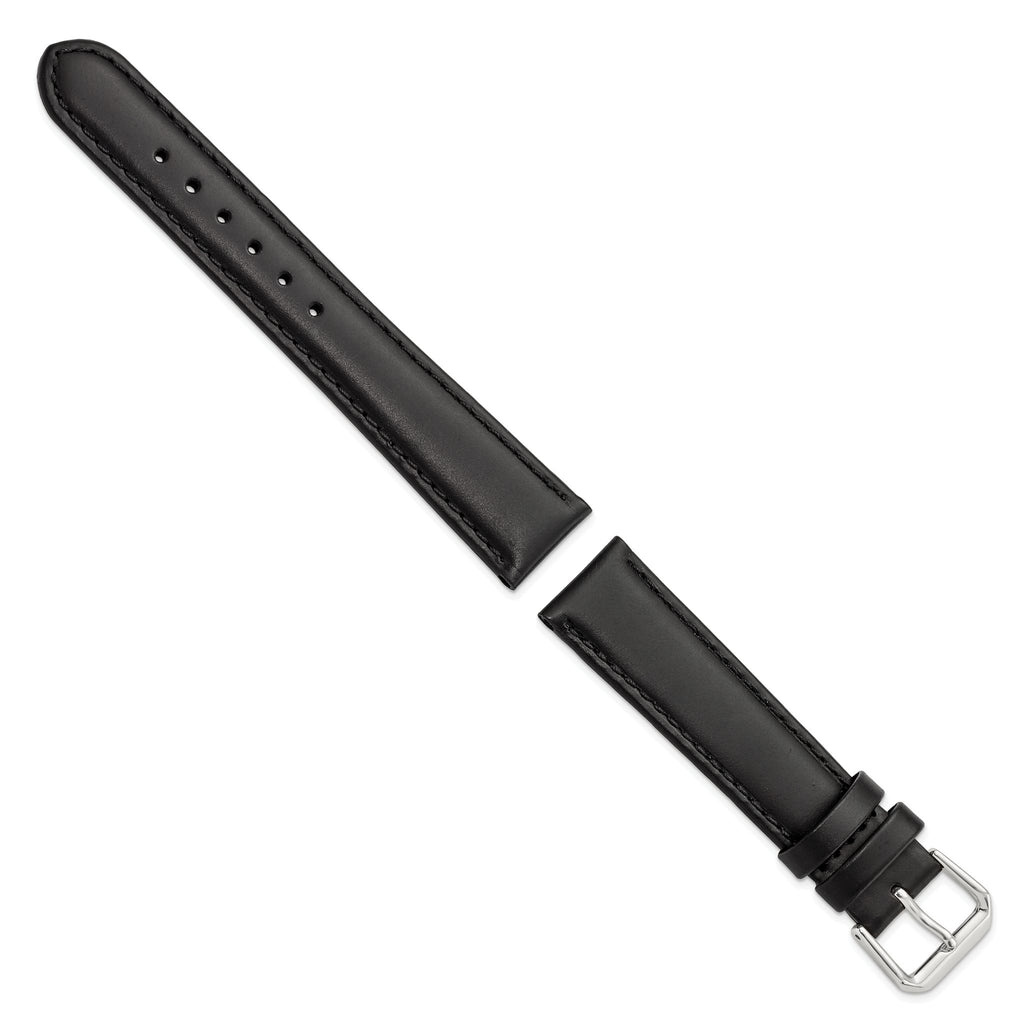 Black Leather Watch Band with Silver-Tone Buckle, 19mm - Sophia Jewelers
