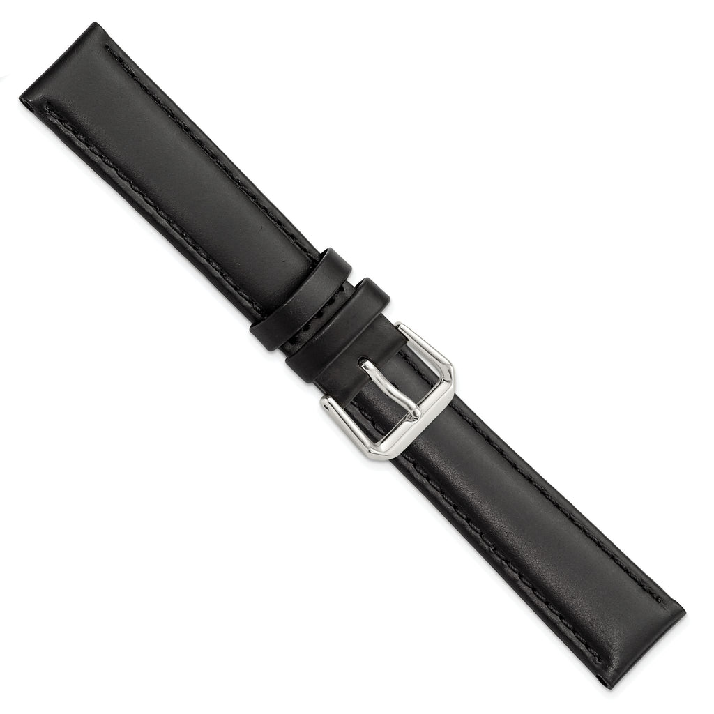 Black Leather Watch Band with Silver-Tone Buckle, 19mm - Sophia Jewelers