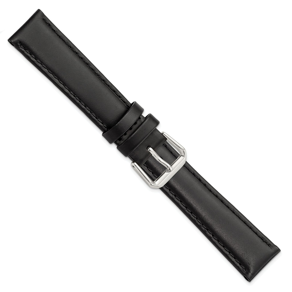 Black Leather Watch Band with Silver-Tone Buckle, 19mm - Sophia Jewelers