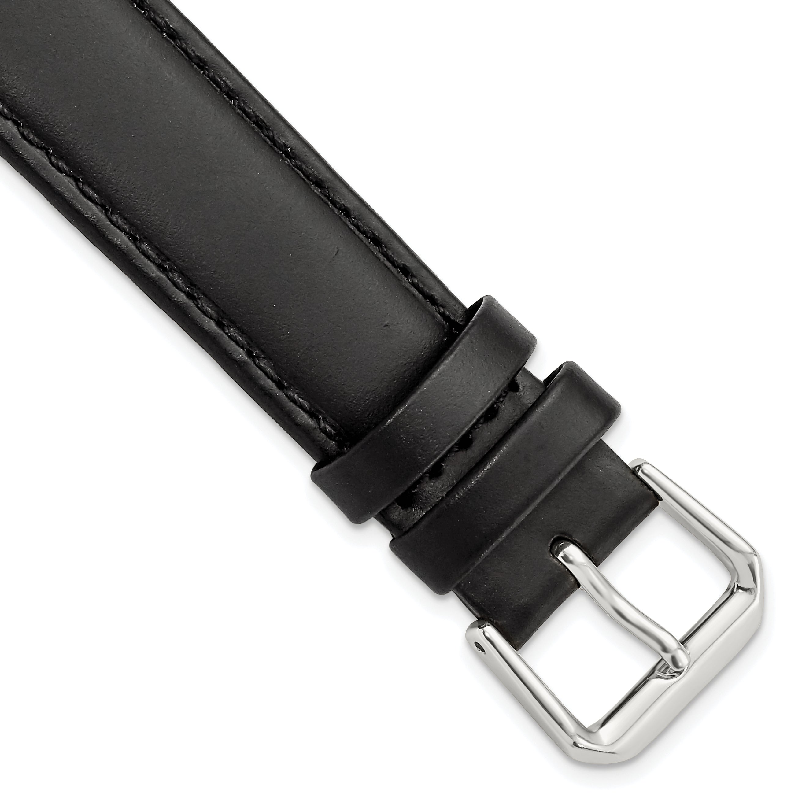 Black Leather Watch Band with Silver-Tone Buckle, 19mm