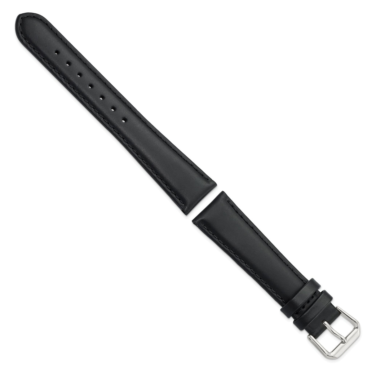 Black Leather Watch Band with Silver-Tone Buckle, 19mm - Sophia Jewelers