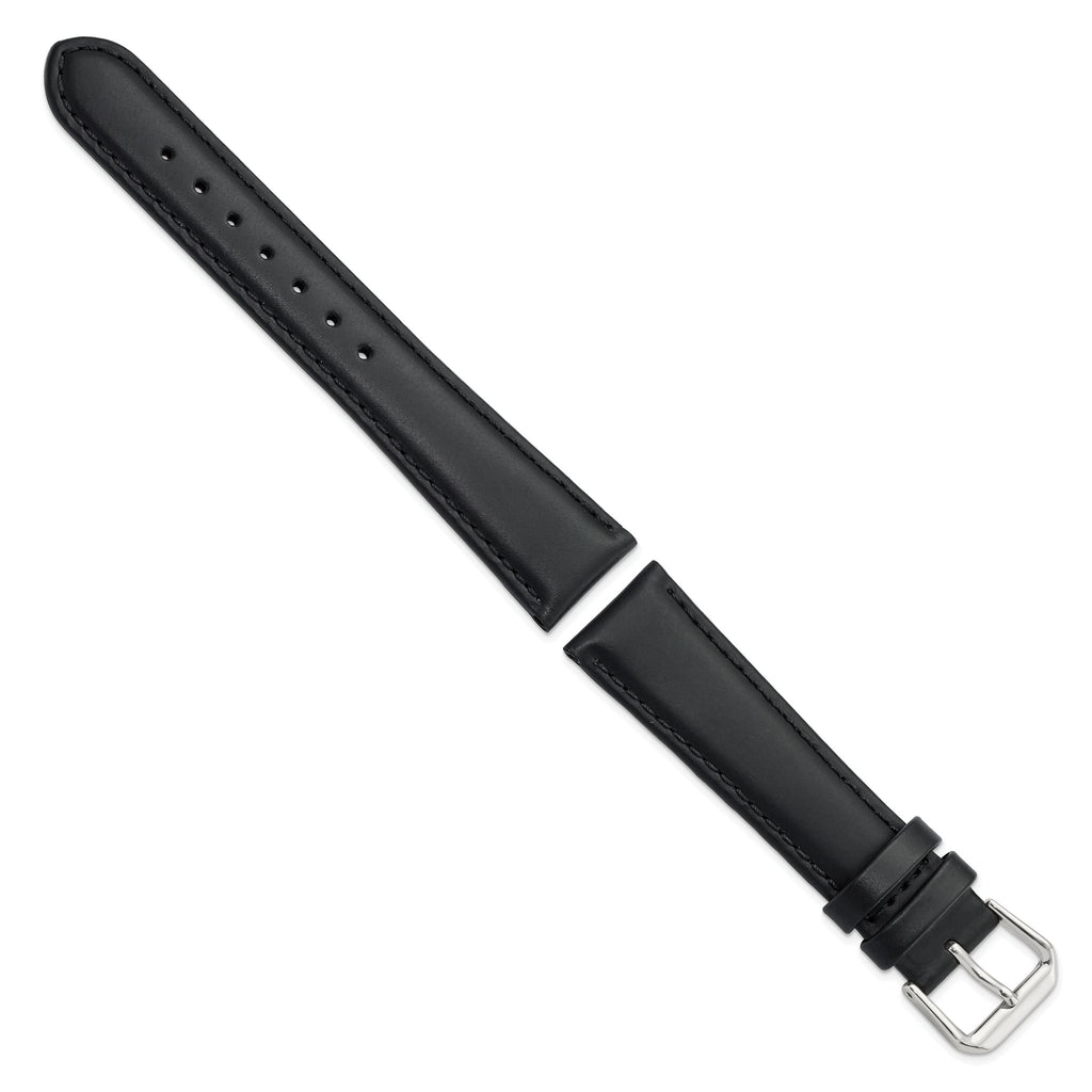 Black Leather Watch Band with Silver-Tone Buckle, 19mm - Sophia Jewelers