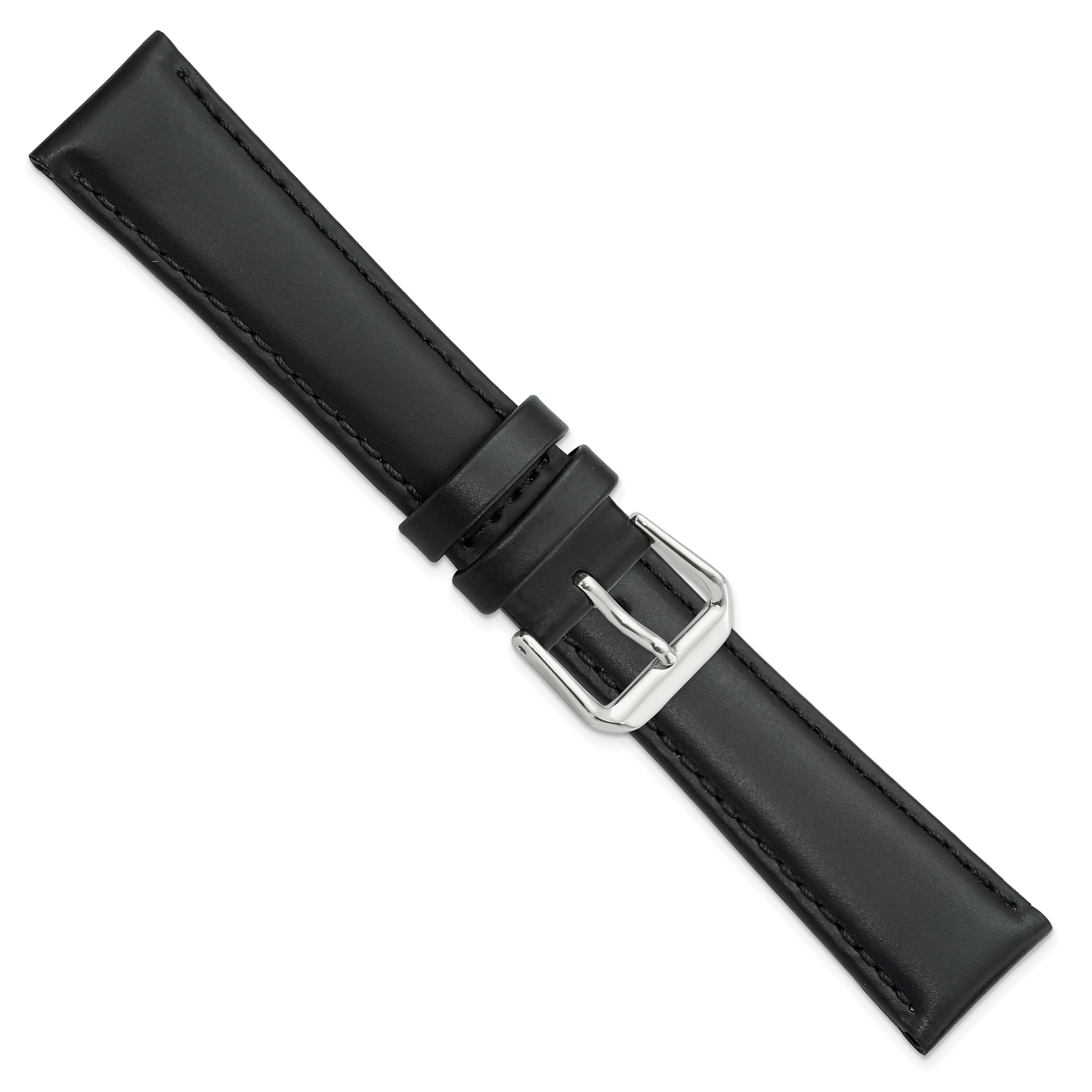 19mm Black Leather with Silver-tone Buckle 7.5 inch Watch Band