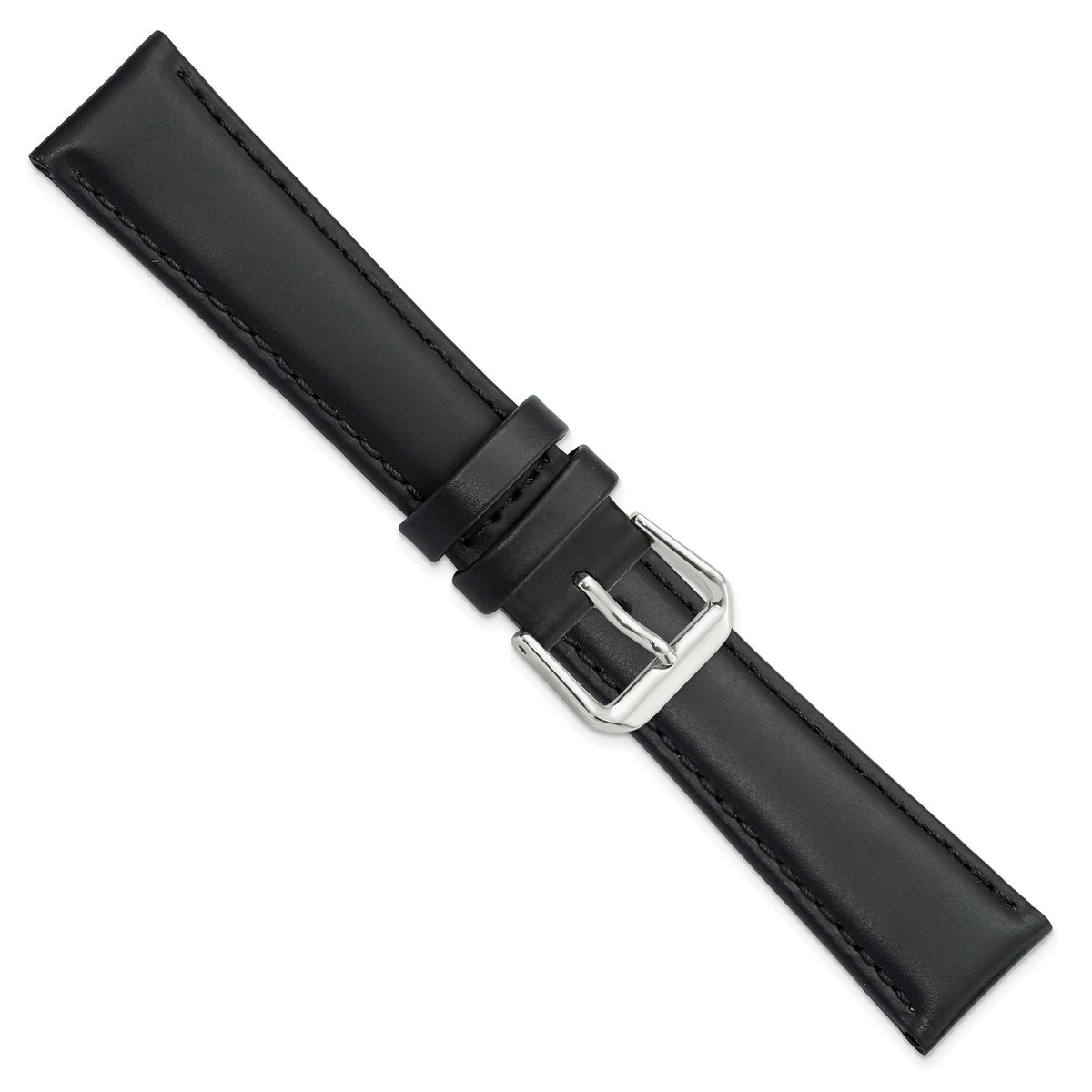 Black Leather Watch Band with Silver-Tone Buckle, 19mm - Sophia Jewelers