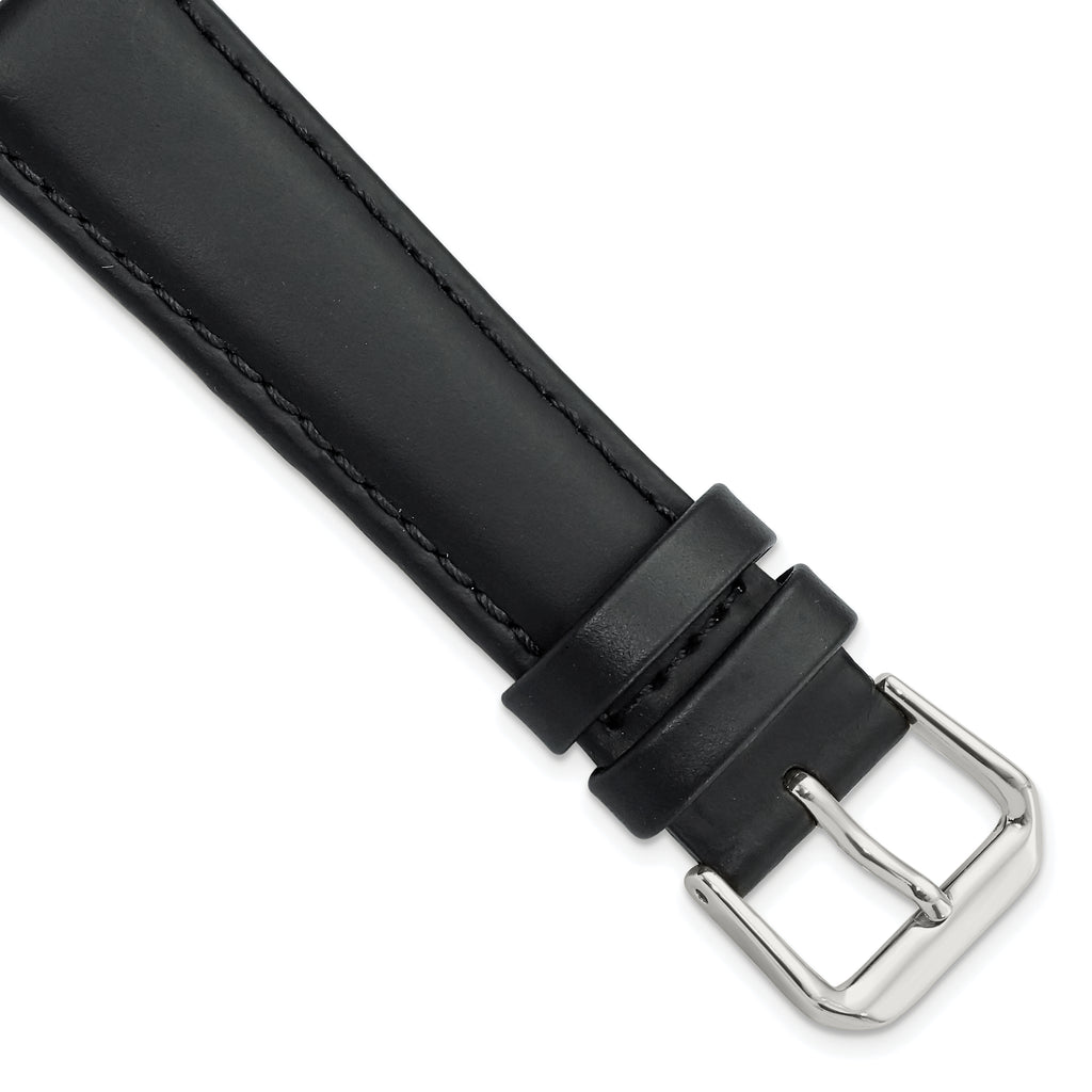Black Leather Watch Band with Silver-Tone Buckle, 19mm