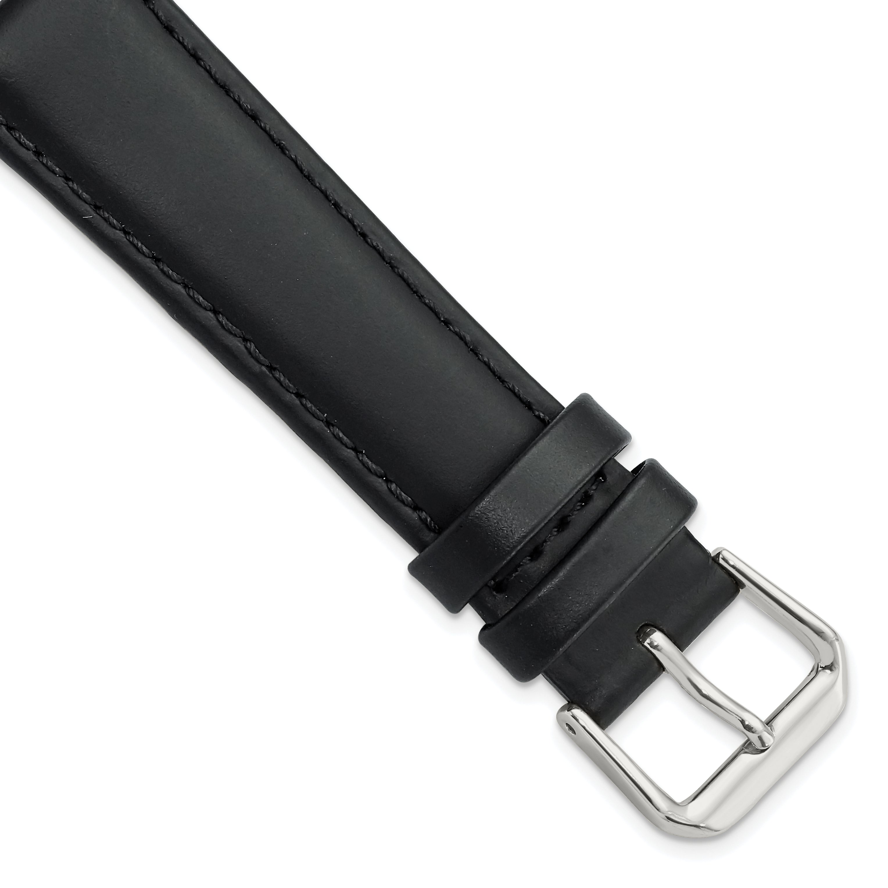 Black Leather Watch Band with Silver-Tone Buckle, 19mm