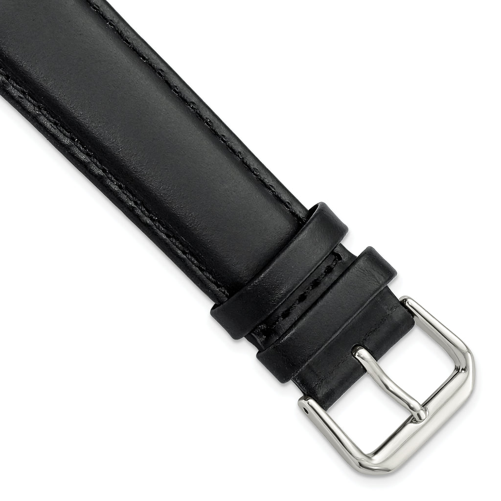 Black Leather Watch Band with Silver-Tone Buckle, 19mm