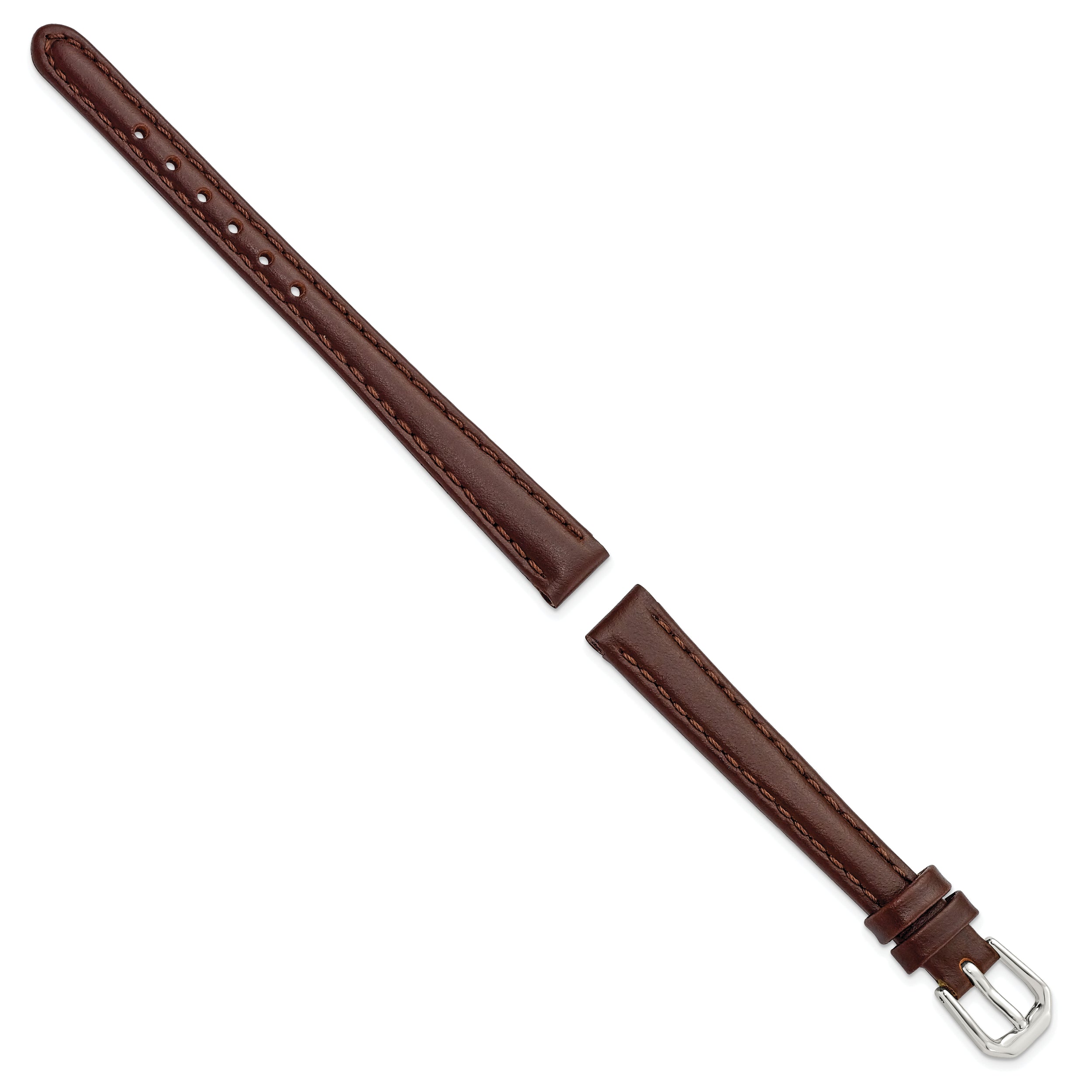 10mm Dark Brown Leather with Silver-tone Buckle 6.75 inch Watch Band