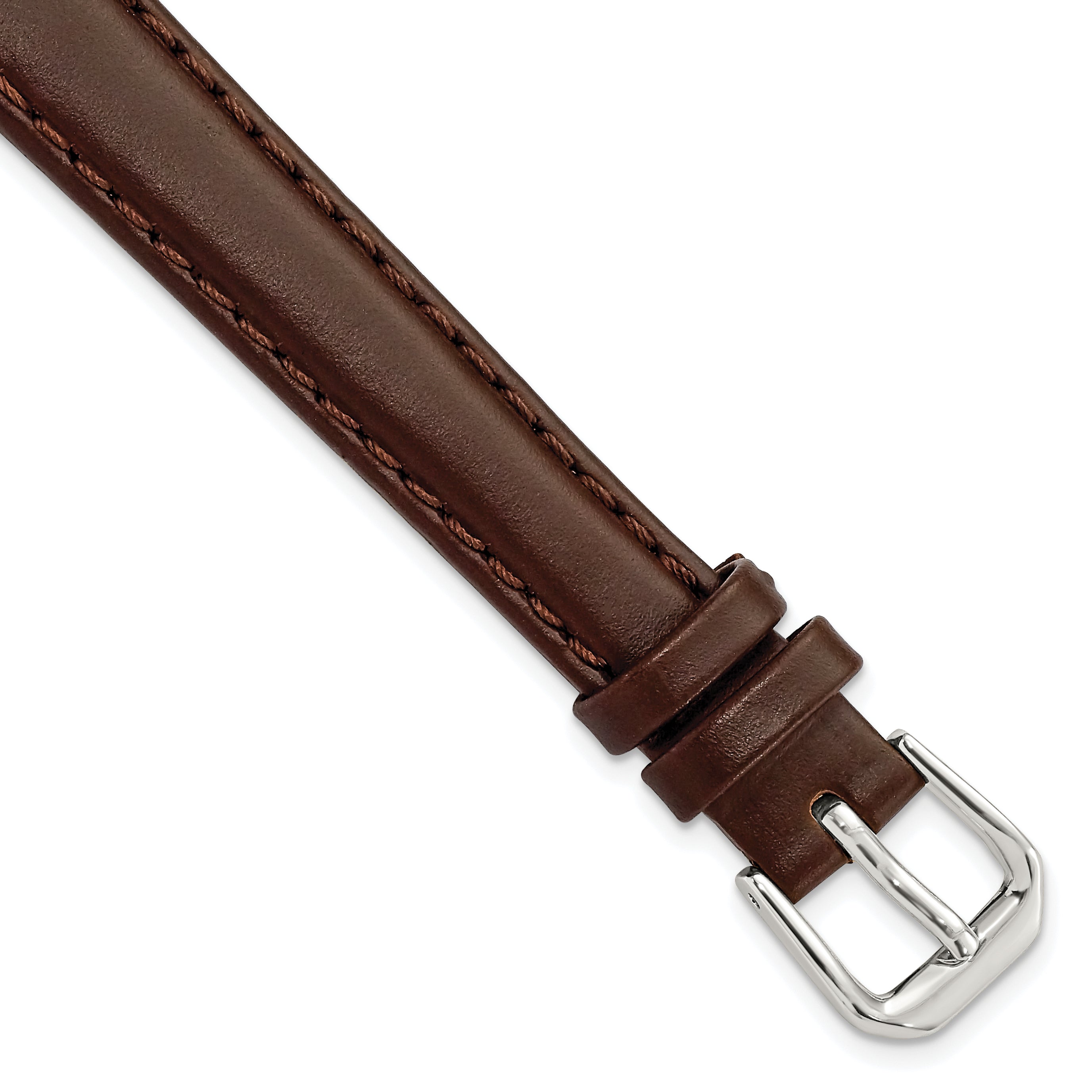 Dark Brown Leather Watch Band with Silver-Tone Buckle, 12mm