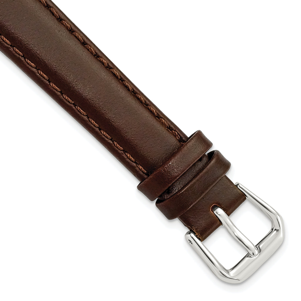 Dark Brown Leather Watch Band with Silver-Tone Buckle, 12mm