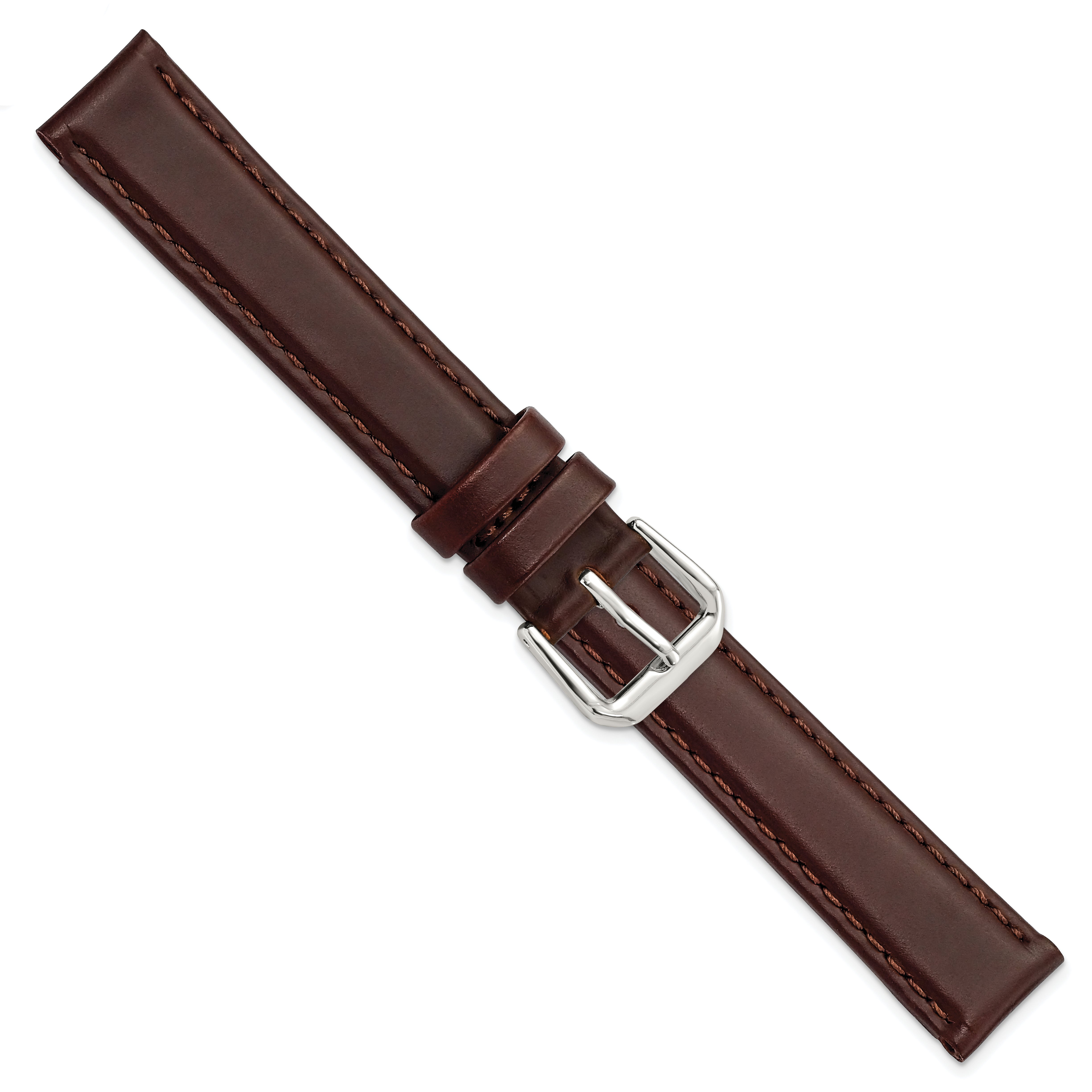 15mm Dark Brown Italian Leather with Silver-tone Buckle 7.5 inch Watch Band