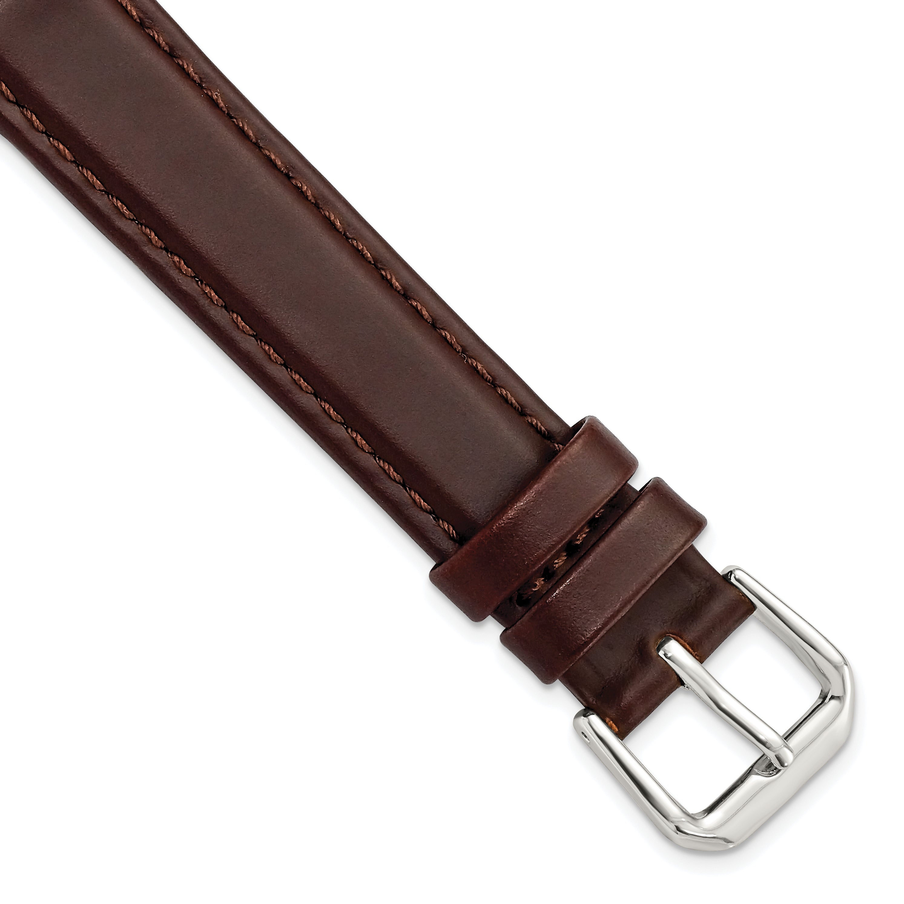 15mm Dark Brown Italian Leather with Silver-tone Buckle 7.5 inch Watch Band