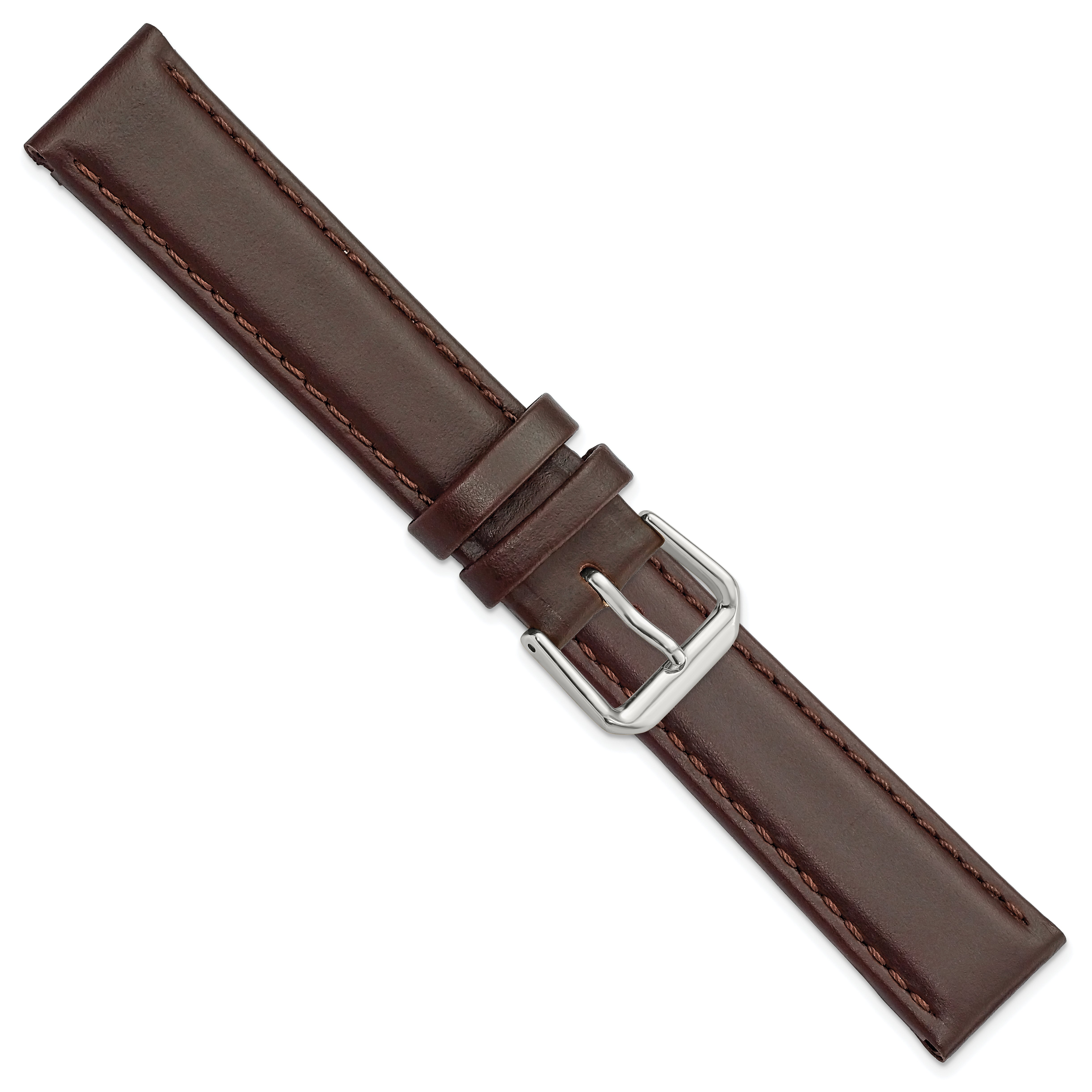 18mm Dark Brown Leather with Silver-tone Buckle 7.5 inch Watch Band