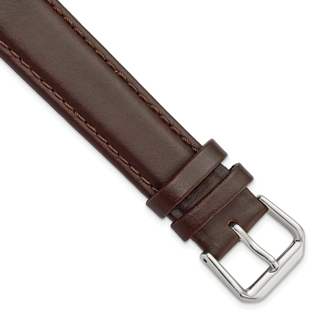 Dark Brown Leather Watch Band with Silver-Tone Buckle, 12mm