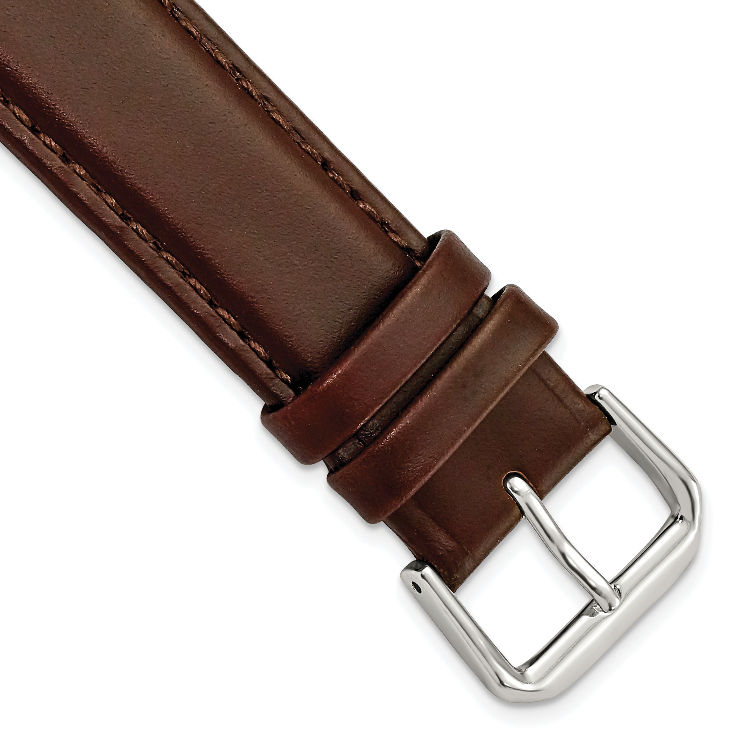 Dark Brown Leather Watch Band with Silver-Tone Buckle, 12mm