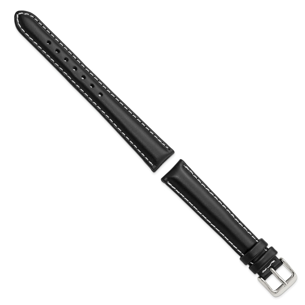 Oil-Tanned Watch Band in Leather with White Stitching Black - Sophia Jewelers