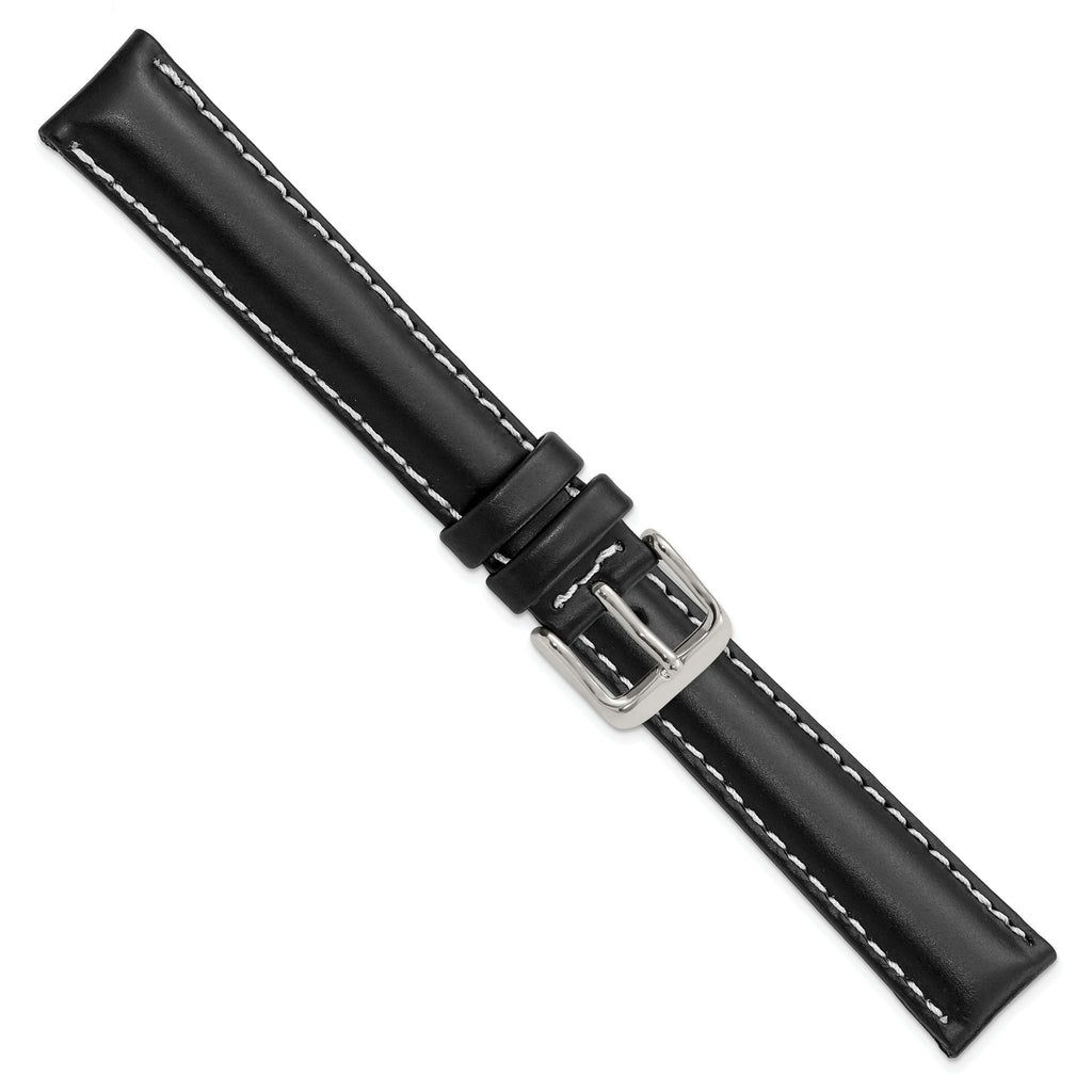 Oil-Tanned Watch Band in Leather with White Stitching Black - Sophia Jewelers