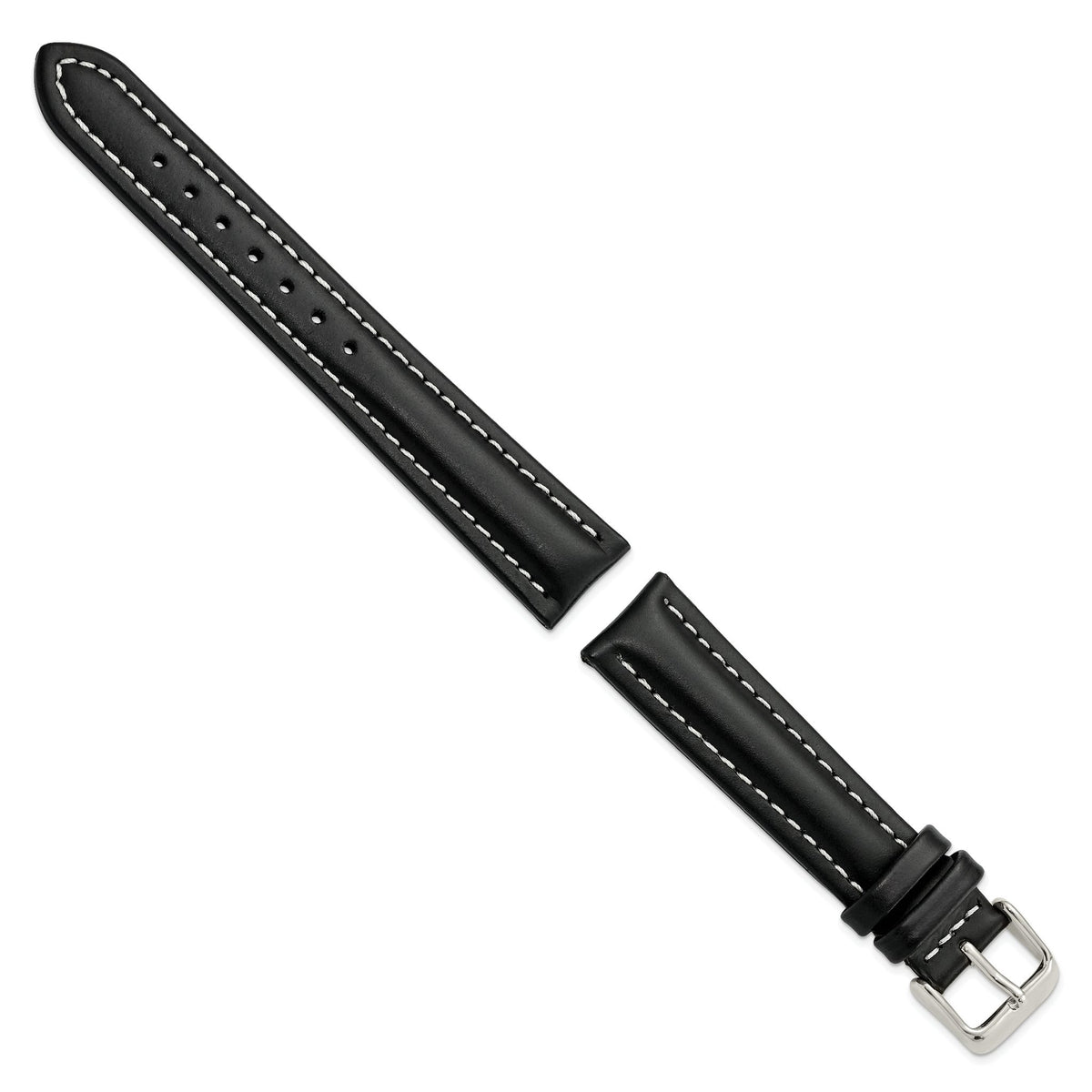 Oil-Tanned Watch Band in Leather with White Stitching Black - Sophia Jewelers