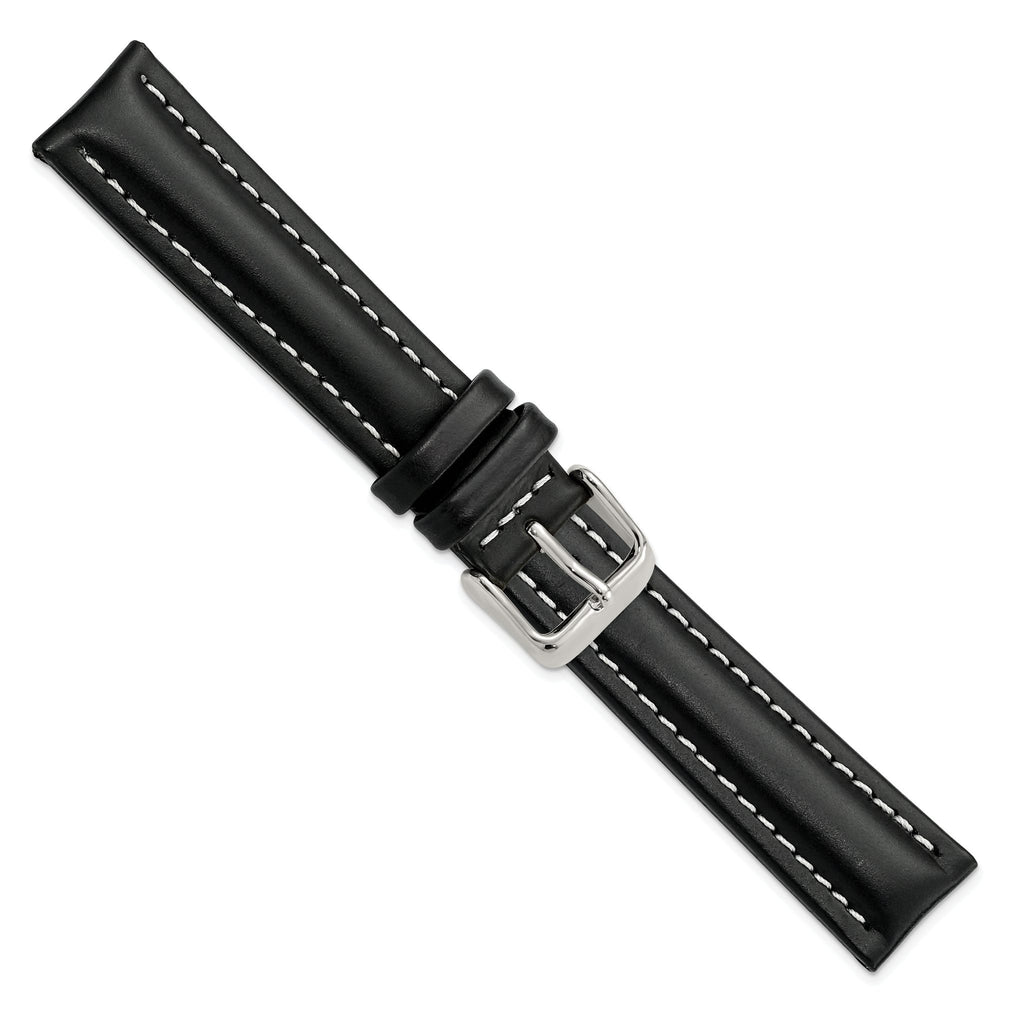 Oil-Tanned Watch Band in Leather with White Stitching Black - Sophia Jewelers