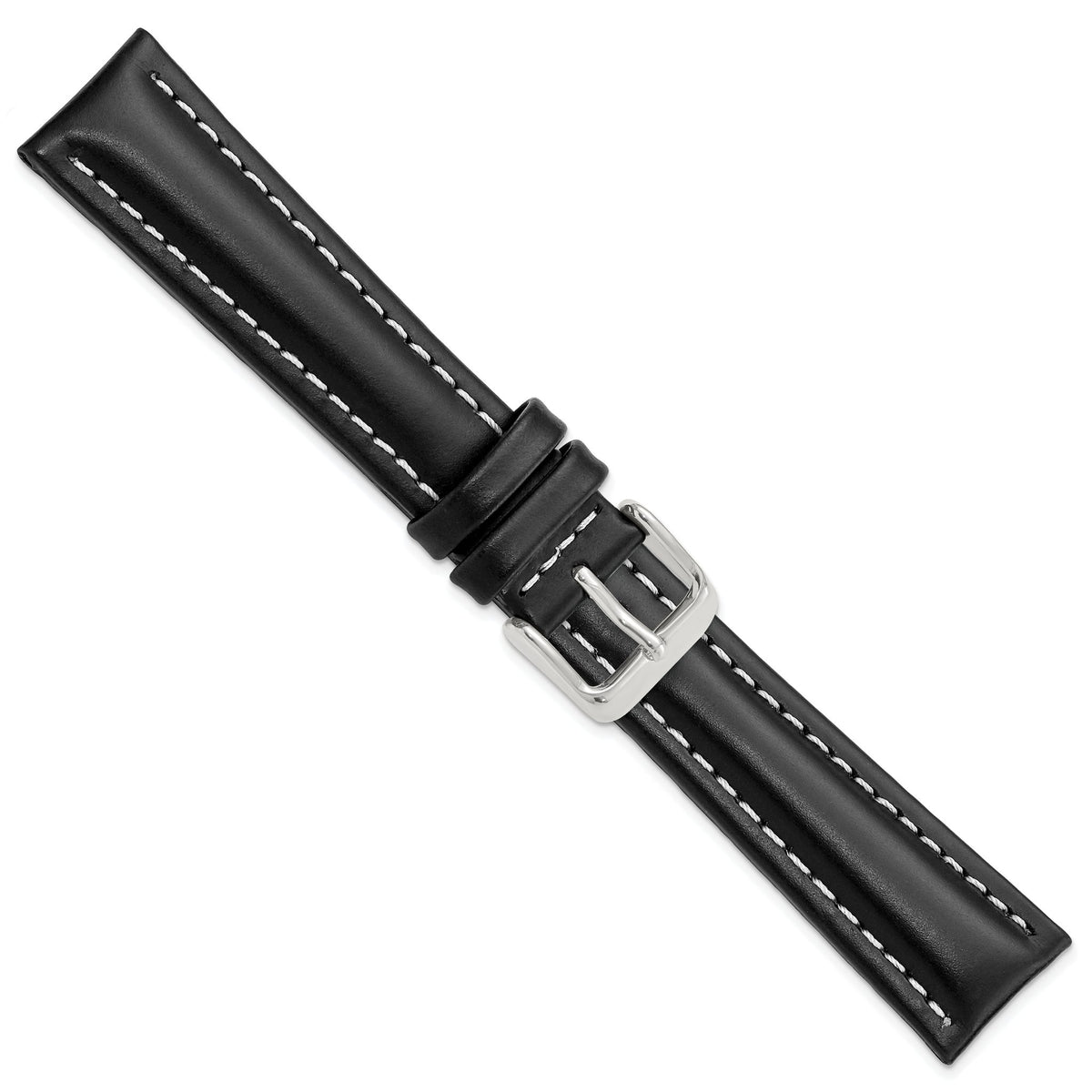 Oil-Tanned Watch Band in Leather with White Stitching Black - Sophia Jewelers