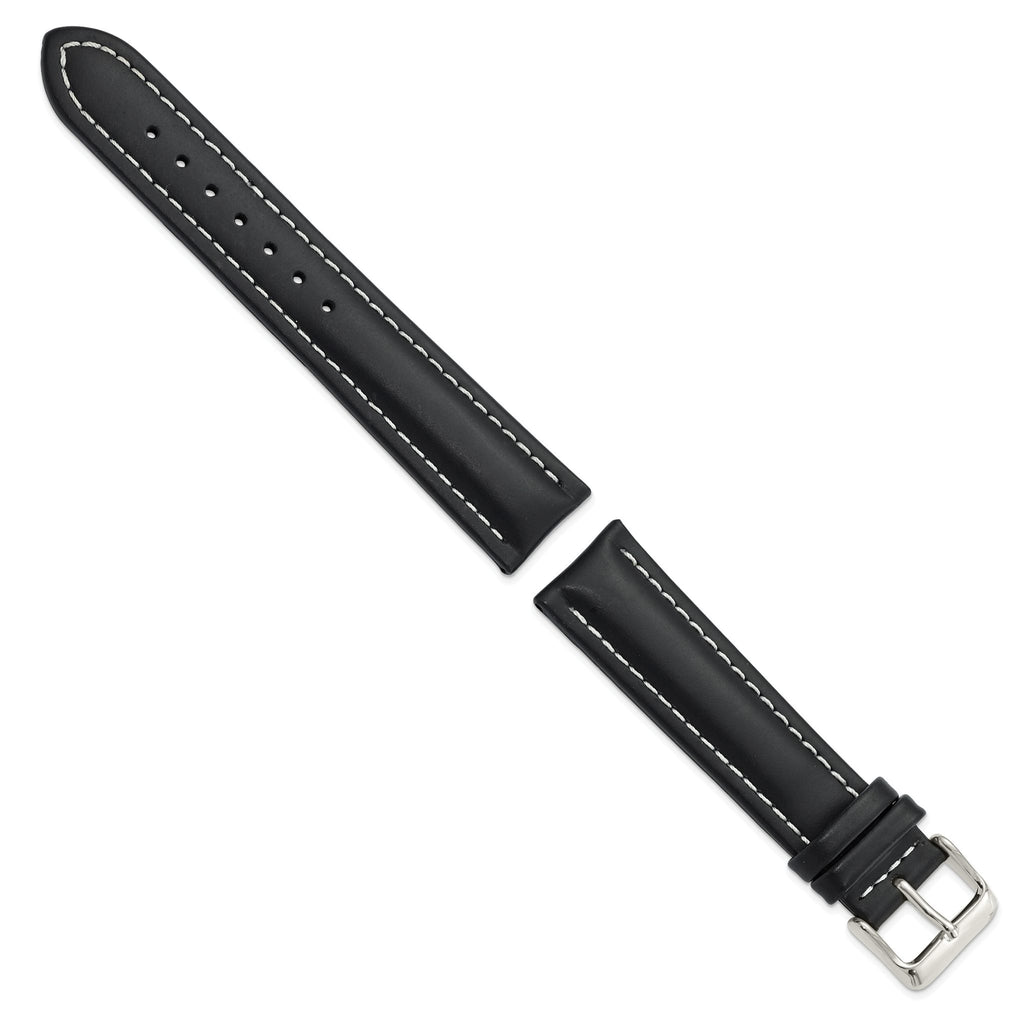 Oil-Tanned Watch Band in Leather with White Stitching Black - Sophia Jewelers
