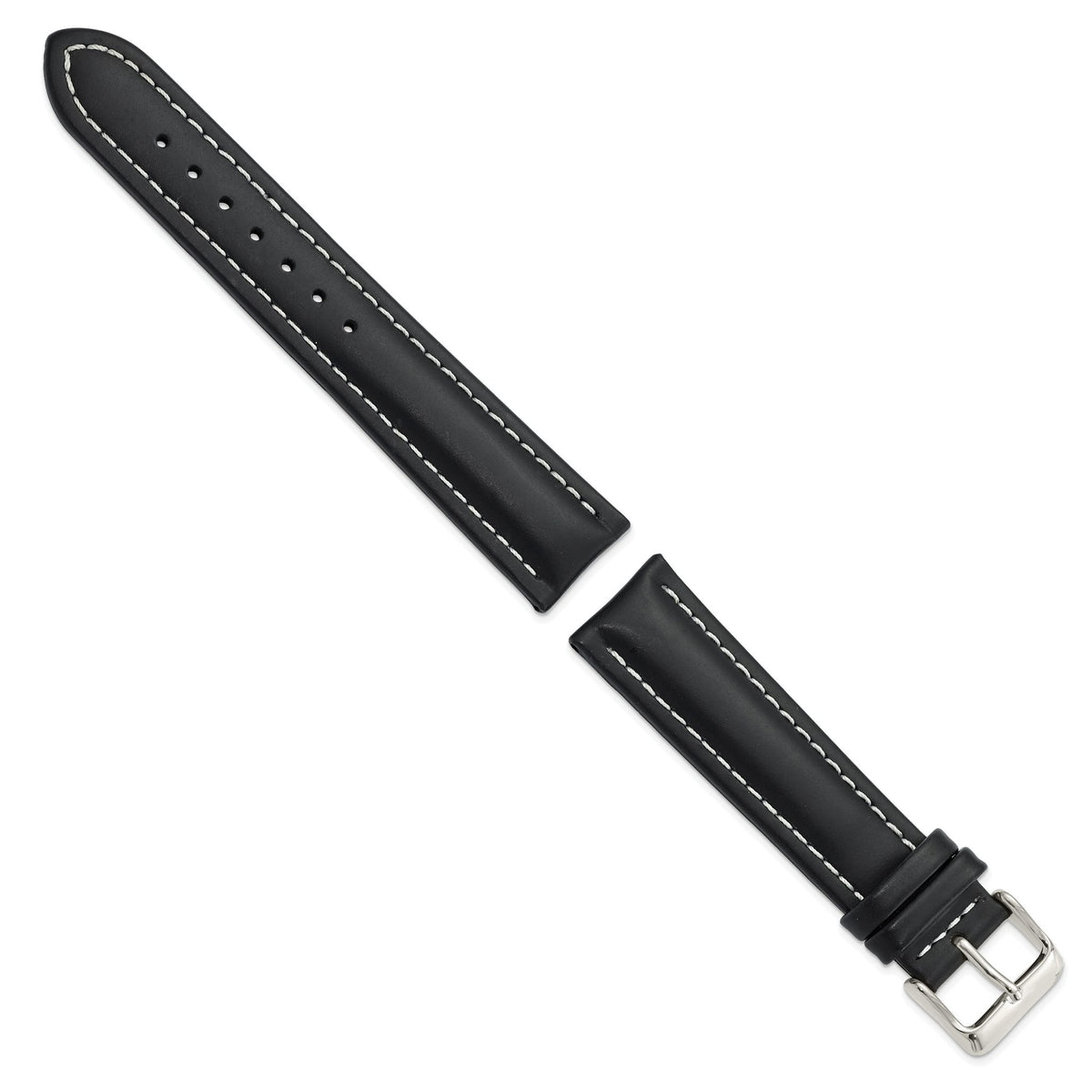 Oil-Tanned Watch Band in Leather with White Stitching Black - Sophia Jewelers