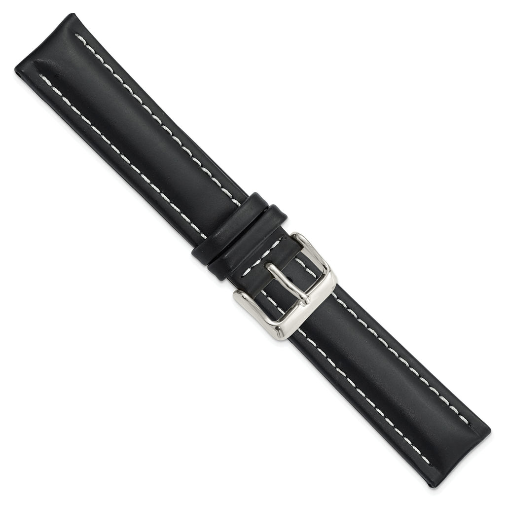 Oil-Tanned Watch Band in Leather with White Stitching Black - Sophia Jewelers