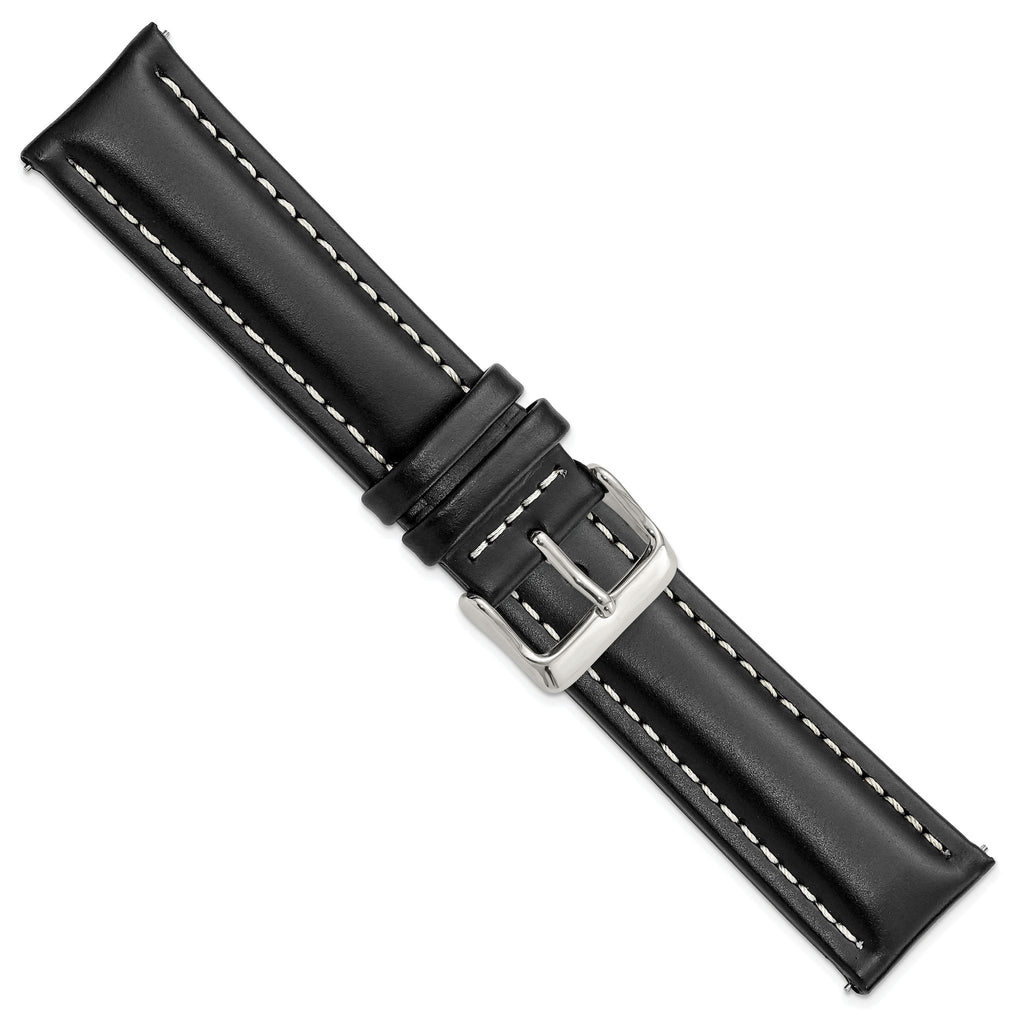 Oil-Tanned Watch Band in Leather with White Stitching Black - Sophia Jewelers
