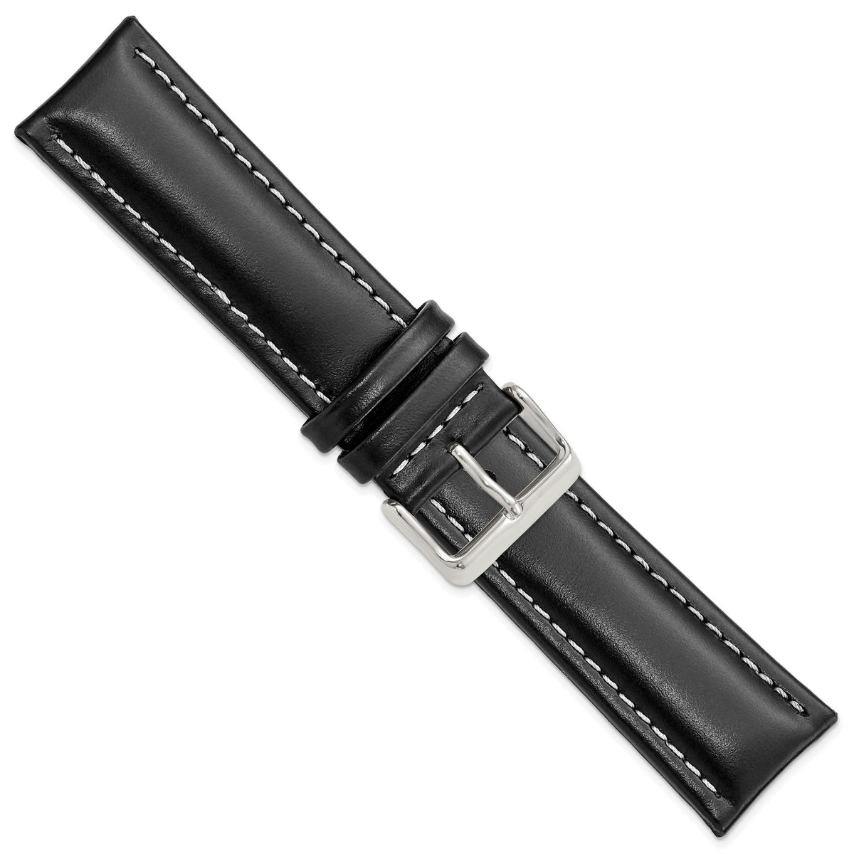 Oil-Tanned Watch Band in Leather with White Stitching Black - Sophia Jewelers